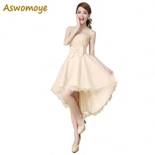 ALIMIDA Короткие вечерние платья красный Вечерние платья с бантом Асимметричный под$50 Свадебная вечеринка платье без бретелек