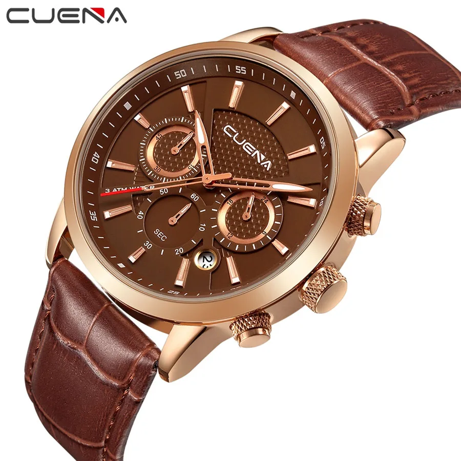 

CUENA Men Watches Top Brand Luxury Quartz Watch Mens Sport Fashion Analog Leather Strap Male Wristwatch New Waterproof Clock