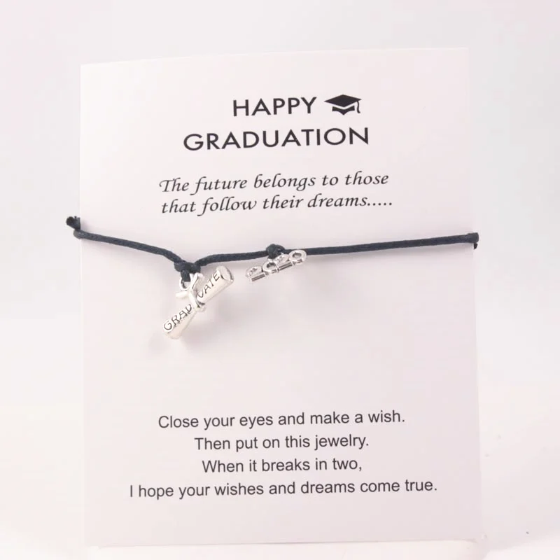 

Black Leather Rope Bracelets 2020 Certificate Diploma Dangle Charms Adjustable Wish Card Bracelets For Student Graduation Gift