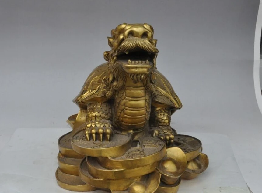 

China fengshui Brass Wealth ingot money longevity dragon turtle tortoise statue