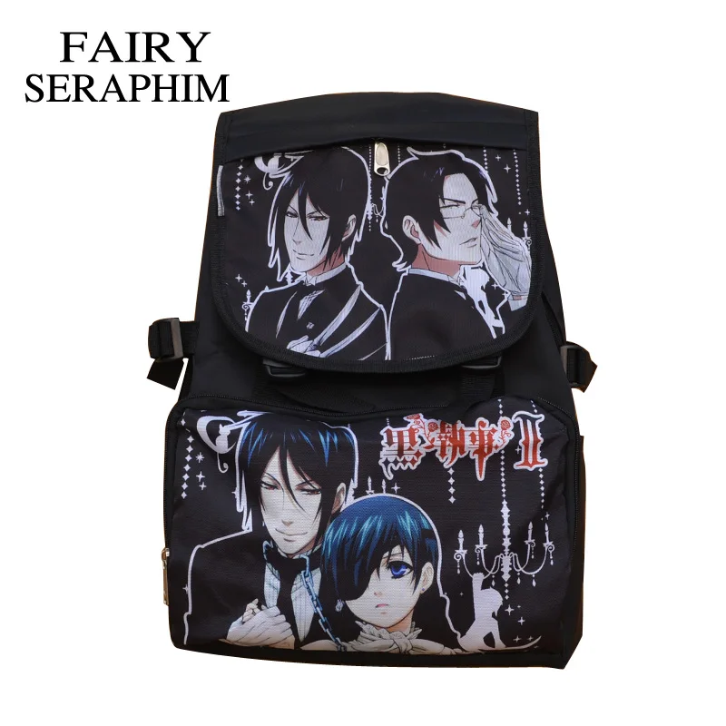 

FAIRY SERAPHIM Black Butler Backpack Anime Cosplay Sebastian Michaelis style children Bag flap cover School mochila school bag