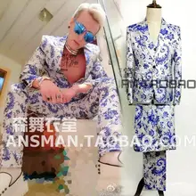 S-5XL мужские китайские синие и белые костюмы с фарфоровым узором пальто для мужчин размера плюс Пиджаки для певицы костюмы для официальных мероприятий