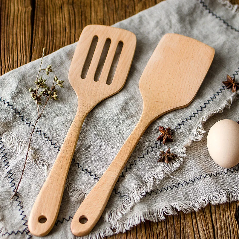 Wooden Kitchen Utensils Spatula Turner 30cm Long Handled Non Stick