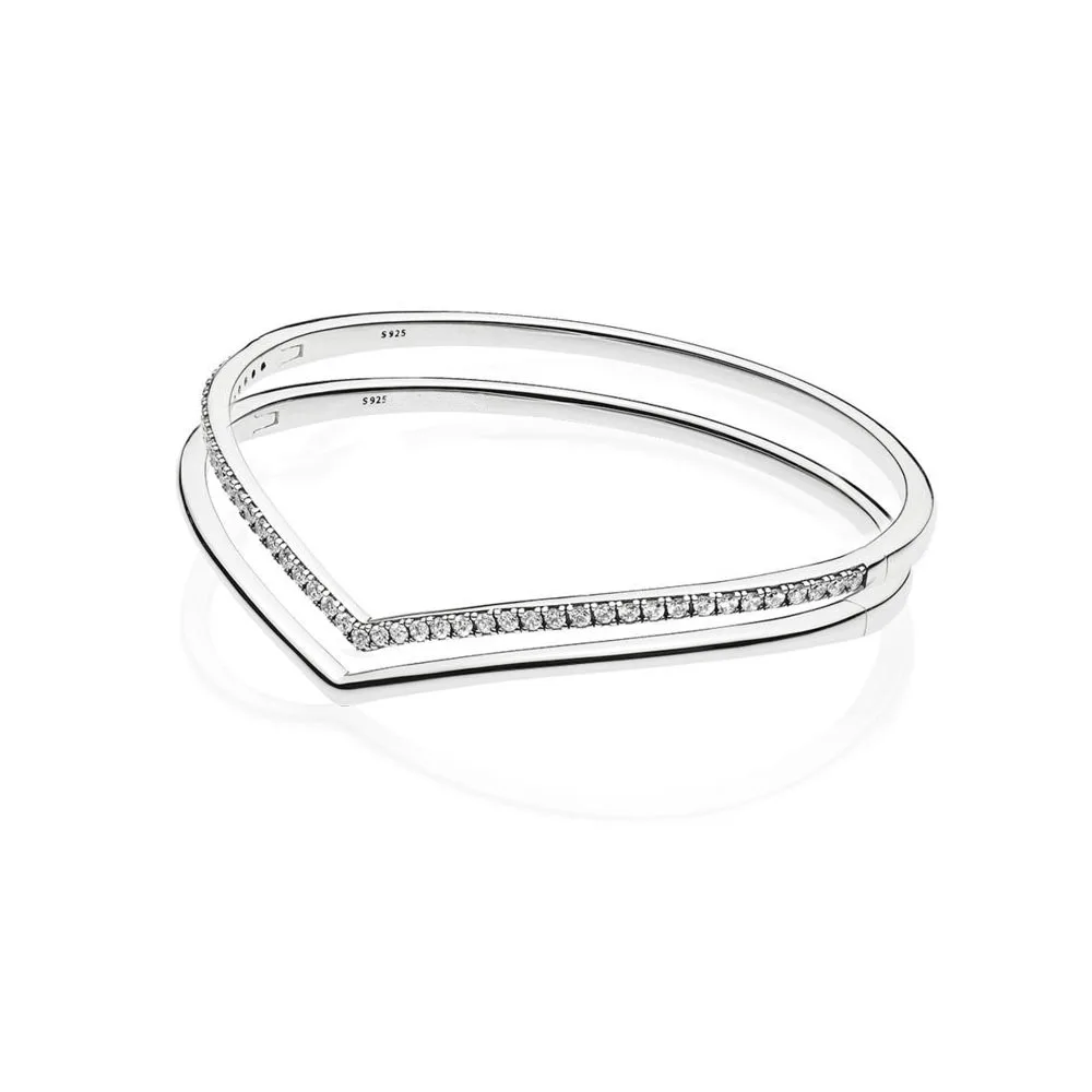 

Best Quality 1:1 Sterling Silver Shimmering Wish Bangle Shining Wish Bangle Fit Charm Bracelet Heart Bracelet DIY jewelry
