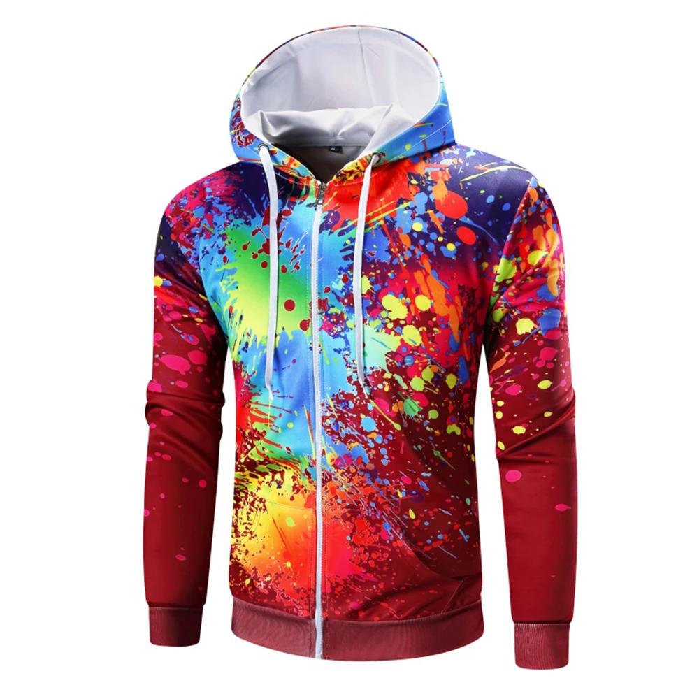 2017 Fashion Splash Ink Graffiti Print Hooded Sweatshirt Long Sleeves Pullover Shirts Colorful 