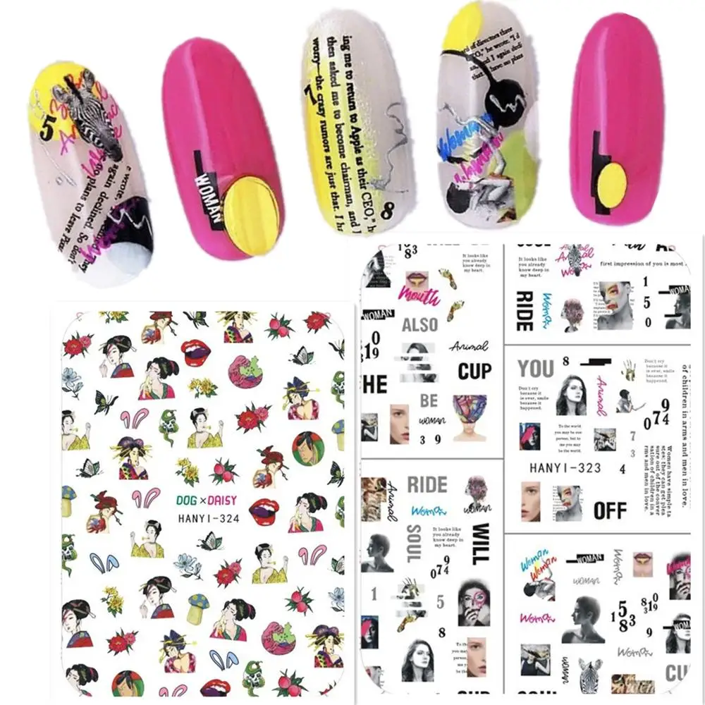 

Newest Hanyi-323 324 3d nail art sticker template back glue nail decals Japan Korea type DIY nail decoration tools