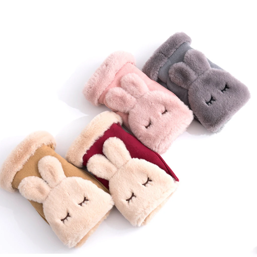 1 пара женских бархатных перчаток с кроличьими ушками для девочек, милые зимние перчатки с кроличьими ушками
