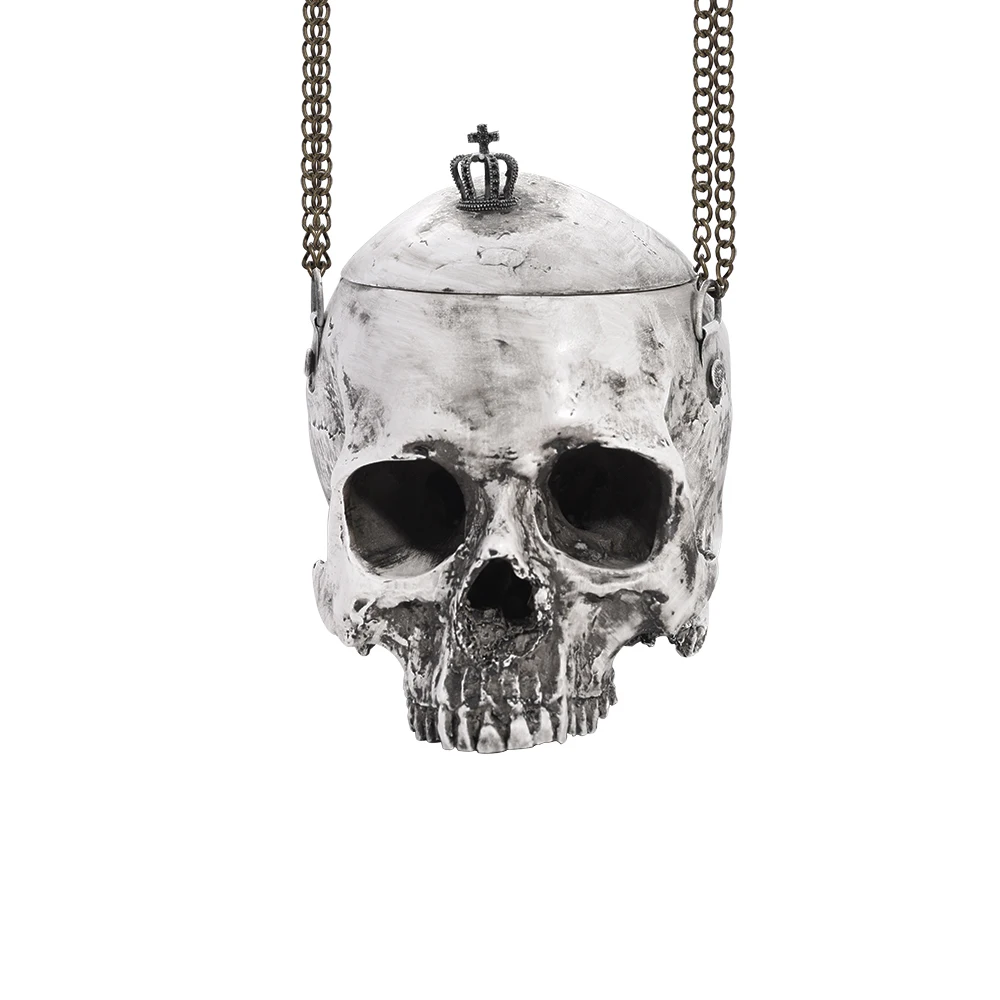 

New Women's Bag 2018 Big 3D Skull Bag Gothic Bags Rock Female Pouch Bolsa Feminina Acrylic Resin Halloween Purse Grey Lolita Bag