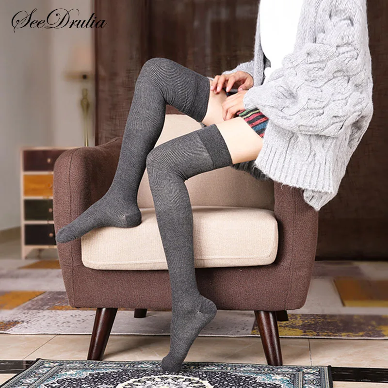 

Spring Autumn Bright Silk Cotton Non-slip High Knee Stocking Solid Over Knee Long Stockings For Girls