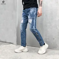 Новые идеи 2018 Для мужчин новые плиссированные байкерские джинсы брюки Брендовая дизайнерская обувь джинсовые брюки для мужчин прямые