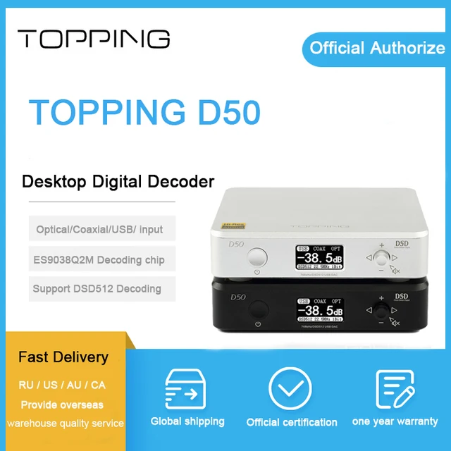 Topping D50 dsd dac audio amplifier xmos es9038q2m DSD512/PCM768 USB/OPT/COAX input desktop 32Bit/768KHz DAC decoder