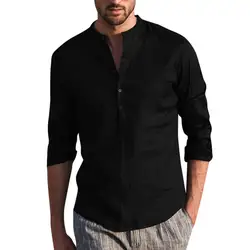 Womail 2019 Летняя мужская рубашка большого размера Блузка однотонное хлопковое белье мешковатая Мужская рубашка с длинными рукавами На