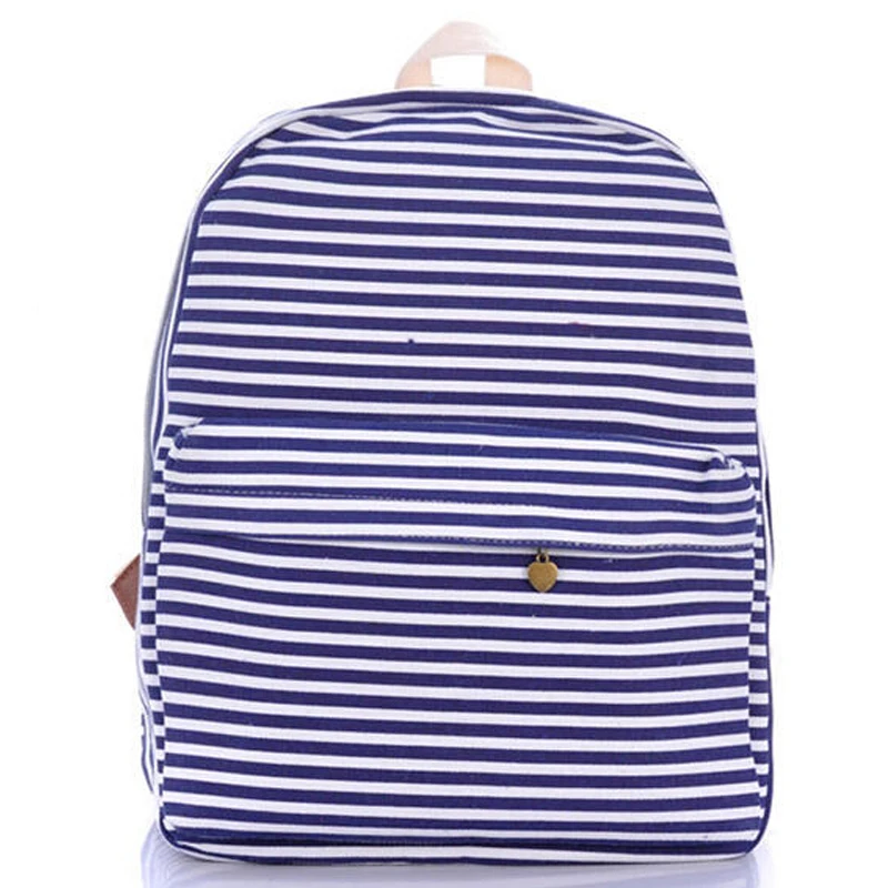 navy blue and white striped backpack