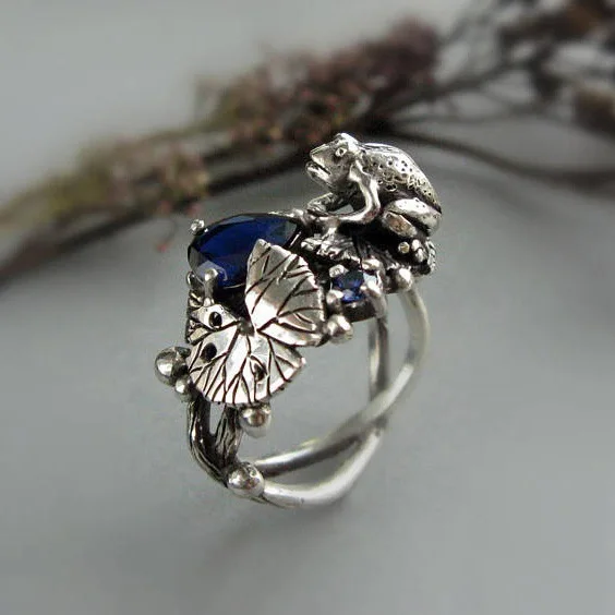 frog lotus vintage silver rings for women 2