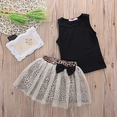 Pudcoco/ г., детская одежда для маленьких девочек, чёрные майки+ сетчатые леопардовые юбки с бантом, летняя одежда без рукавов, 2 предмета, одежда для маленьких девочек от 0 до 5 лет