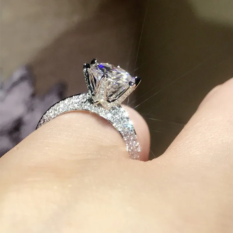 Классическое серебряное кольцо Six claw Soild 925 пробы sona 1ct AAAAA Циркон Cz обручальное кольцо кольца для женщин ювелирные изделия