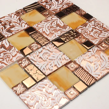 

2018 European Style Golden Flower Glass Mosaic Tiles for Kitchen Backspalsh shower room hall wall tile Home improvment