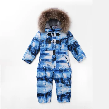 

2020 Winter Girls Rompers Real Fur Overalls for Children Hooded Warm Onesies Boys Jumpsuits Sports Kids Snow Clothes
