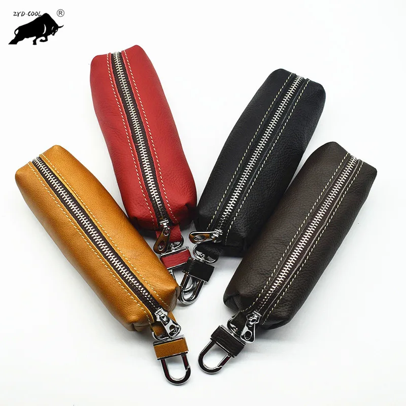 

ZYD-COOL Designer Extended Edition Capacity Cowhide Leather Key Wallets Zipper Car Key Holders Buckle Housekeeper Holder 14.5cm