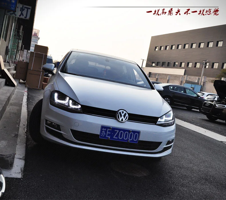 D_YL стайлинга автомобилей фара для VW GOLF 7 GOLF7 GTI 2013-15 двойной U фары для VW Golf 7 светодиодный фары Bi-ксеноновых фар, Высокопрочная конструкция аксессуары