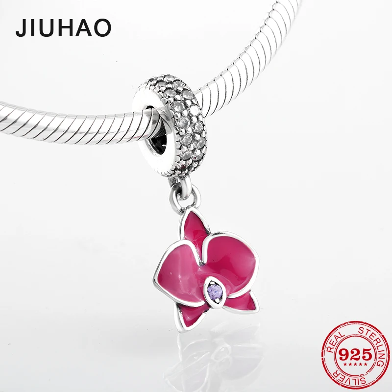 

New 925 Sterling Silver fashion enamel flower of Chinese redbud Fine Pendants Fit Original Pandora Charm Bracelet Jewelry making