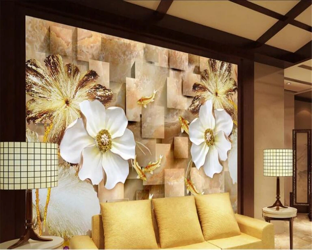 Papel pintado personalizado Beibehang flor en relieve a cuadros jade