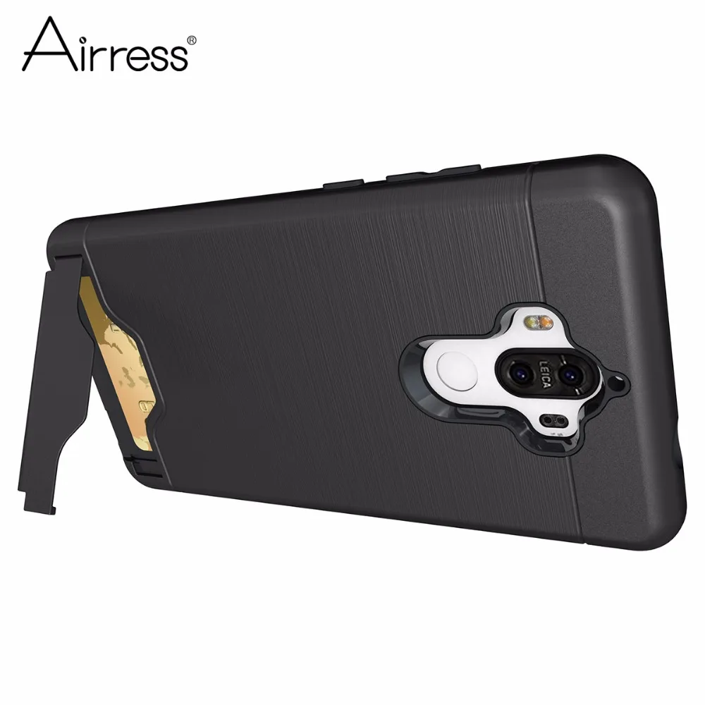Airress for Huawei Mate 9 Premium Dual Layers TPU Brushed Defender Phone Case Cover with Card Pocket Stand |