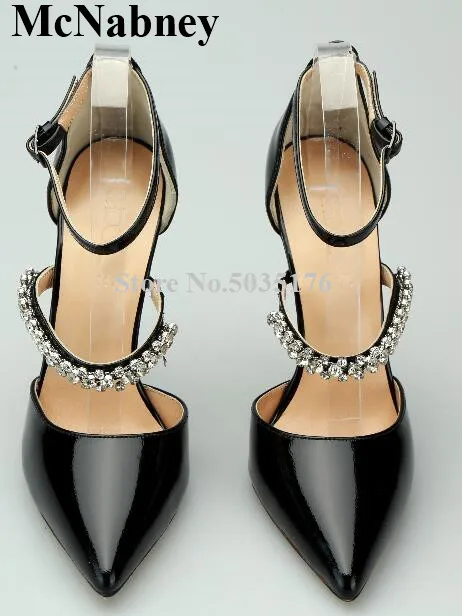 

Solid Rhinestone Summer Women Shoes Ankle Buckle Strap Fashion Party Pointed Toe Pumps Stiletto Heel Spring/Autumn Women Shoes