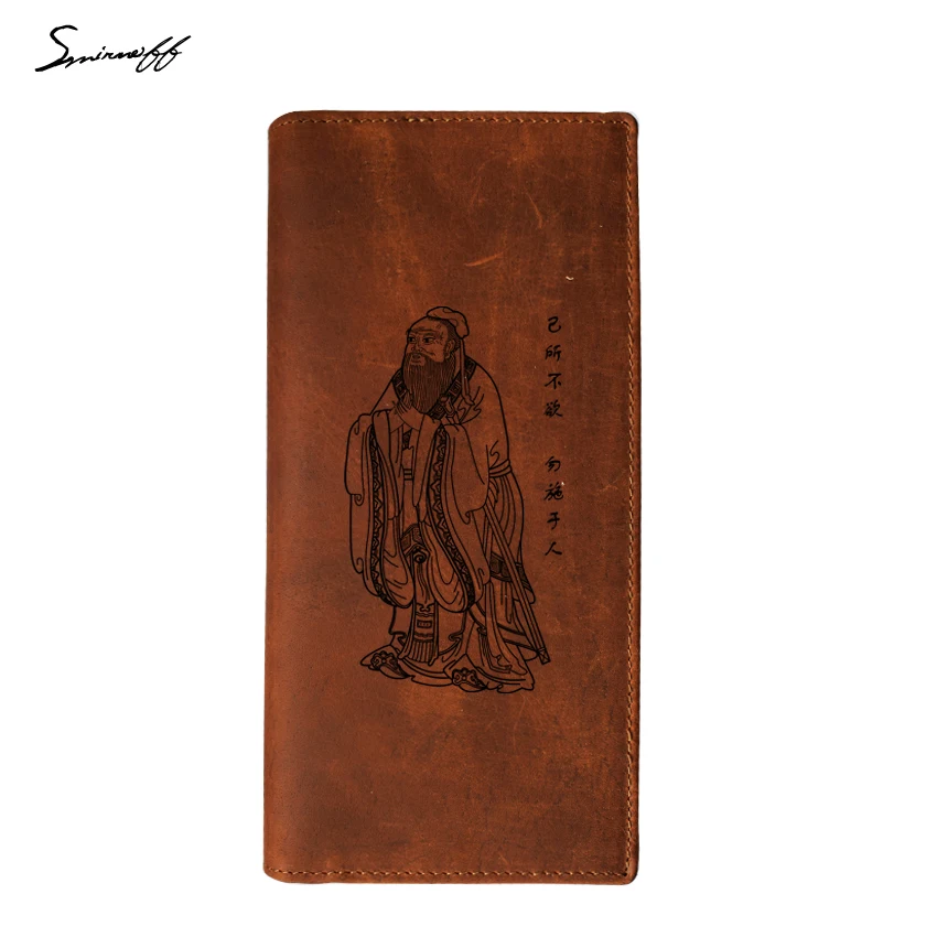 Men Genuine Leather Wallet with zipper coin pocket inside handmade Long design Laser Engraved ...