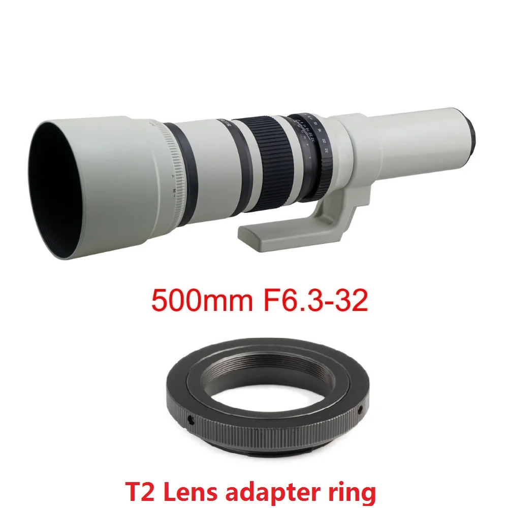 White 500mm F/6.3 Telephoto Fixed Prime Telephoto Lens+T2 Lens Adapter