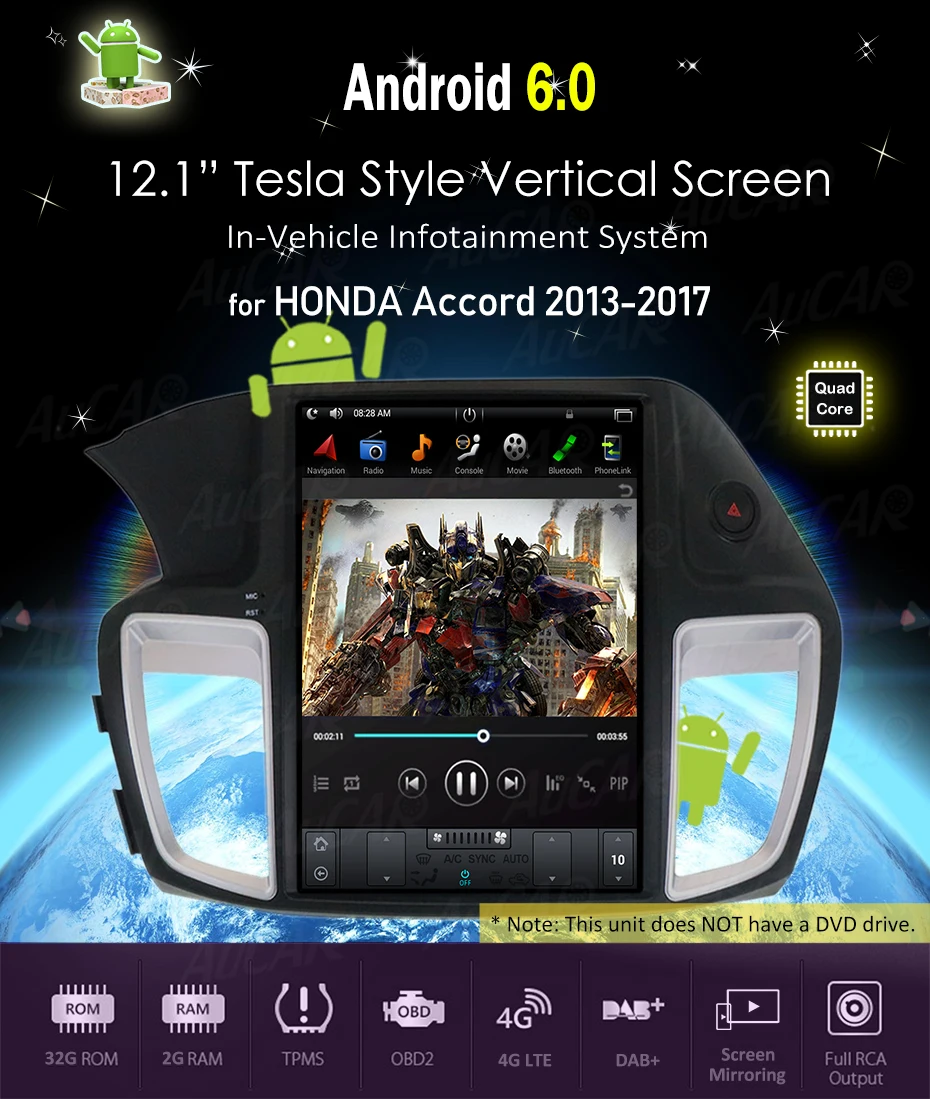 Sale Aucar Tesla Style 2 din car radio gps navigation for Honda Accord 2013-2017 Android 8.1 autorado multimidia cassette player 6