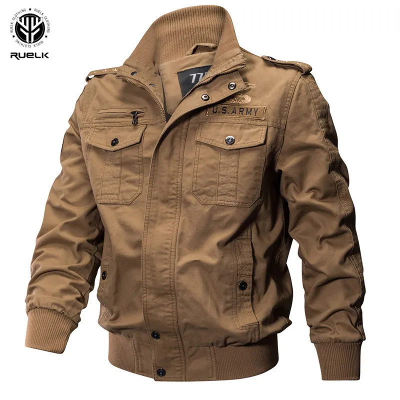 

RUELK 2018 Autumn And Winter Men's Lapel Jacket Long-sleeved Shirt Flight Clothing Military Wind Pocket Decoration Large Size