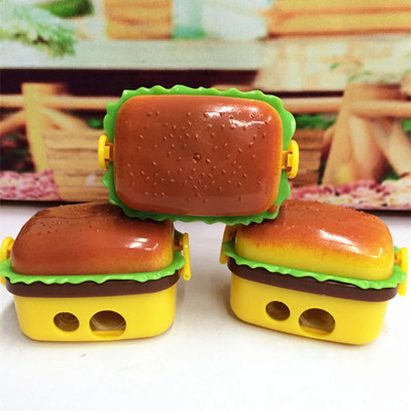 

1PC Lifelike Double Layer Hamburger Kids Pencil Sharpener + Eraser School Office Supply Stationery
