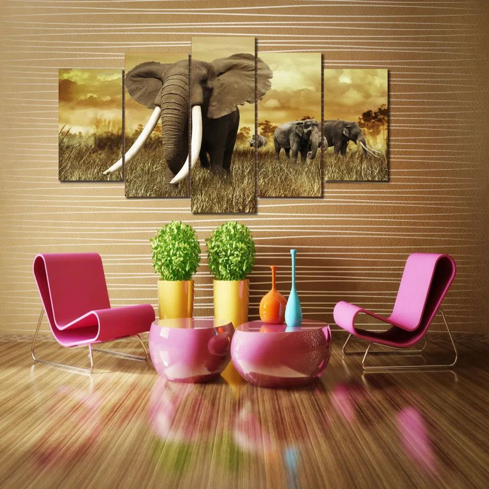 Home Decor Poster Canvas Painting Wall Art Modular 5 panel Africa