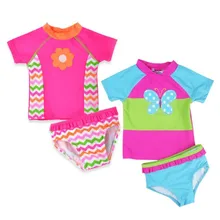 Funfeliz для маленьких девочек Плавание одежда Защита от ультрафиолетовых лучей Двойка Плавание ming костюм для детей милое розовое платье с цветочным принтом Детский костюм для плавания, для девочек Купальные костюмы