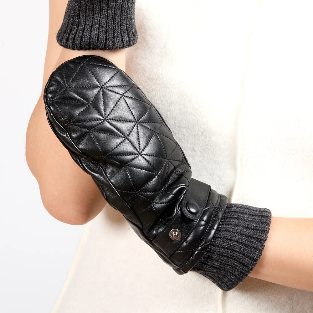 2019 New Women Genuine Leather Gloves Female Autumn Winter Plush Lined 100% Lambskin Leather Fingerless Mittens L155NY-1