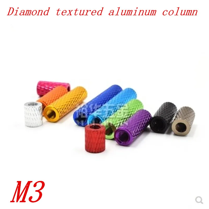 

10Pcs/lot M3 Multi Color Aluminum Alloy Diamond textured Column M3*5/6/10/12/15/20/25/28/30/37/40 Aluminum standoff