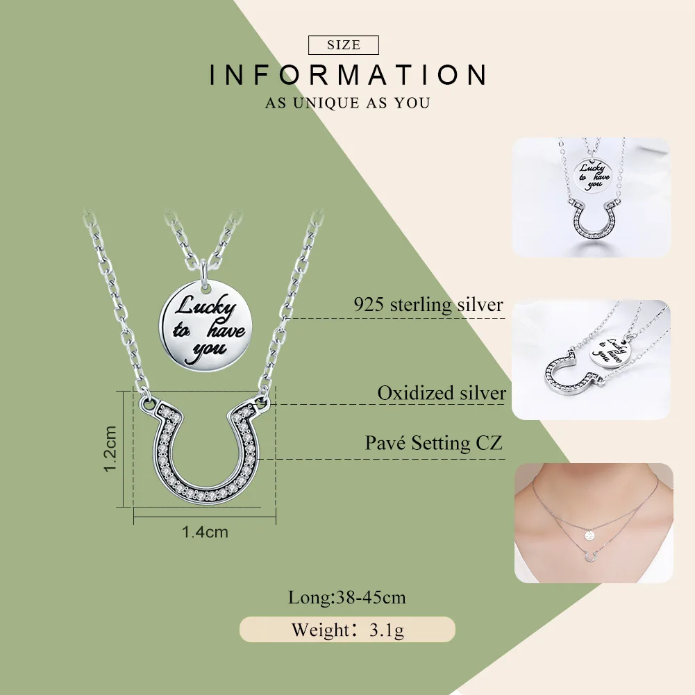 WOSTU модное 925 пробы Серебряное ожерелье с подвеской Lucky To Have You прозрачное CZ ожерелье для женщин 925 ювелирное изделие модный подарок CQN235