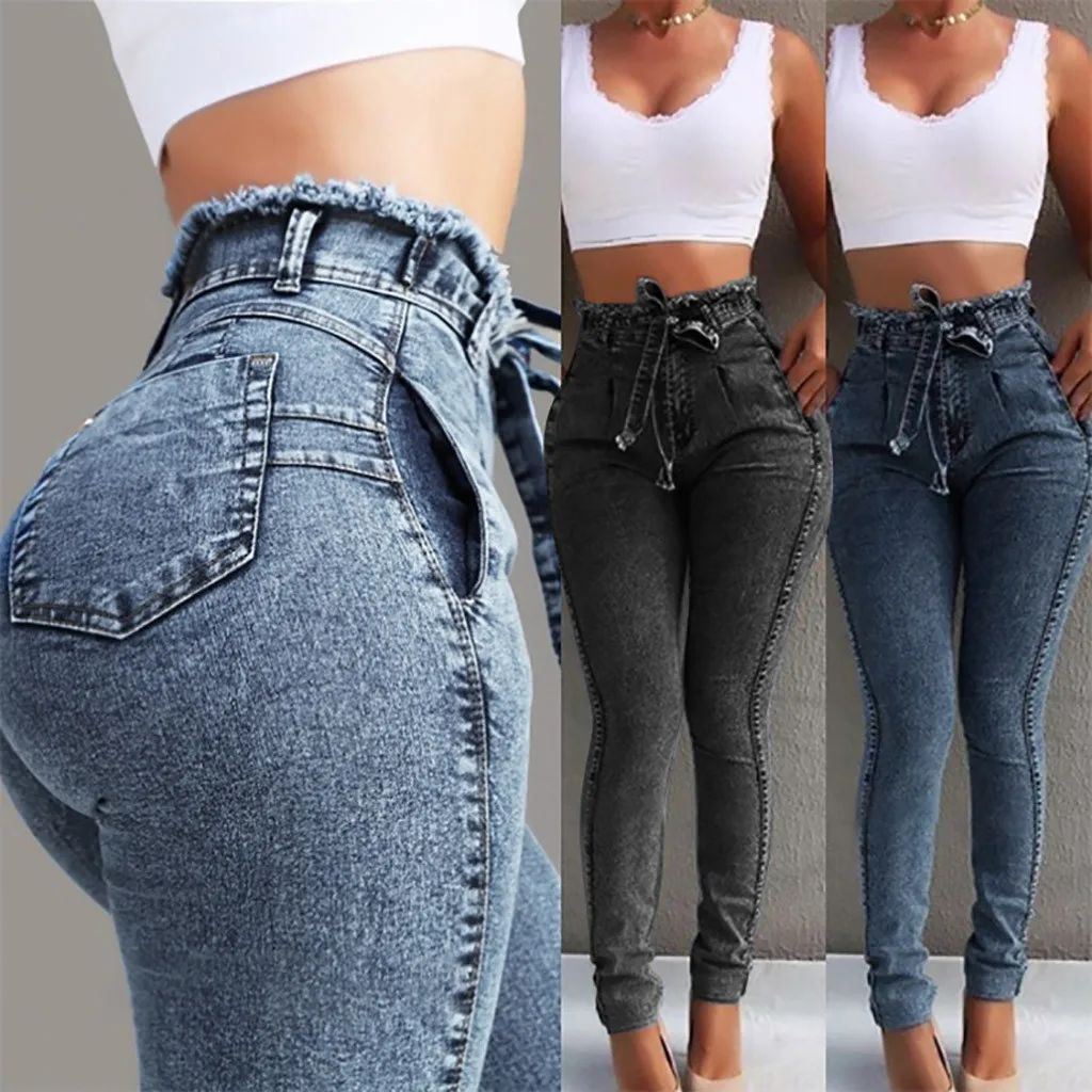 Женские джинсовые Модные Винтажные джинсы высокого качества с бахромой, пуговицами и карманами, на шнуровке, с высокой посадкой, 19APR15