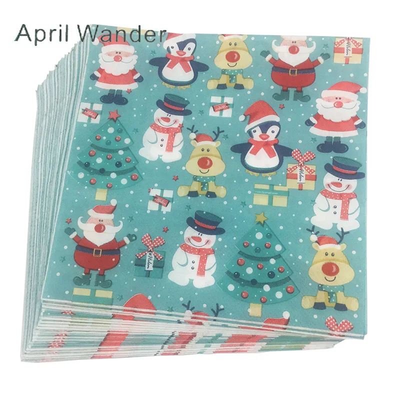 

20pcs/lot Lovely Cartoon Elk Santa Snowman Christmas Paper Napkins for Merry Christmas party Supplies & Decorations