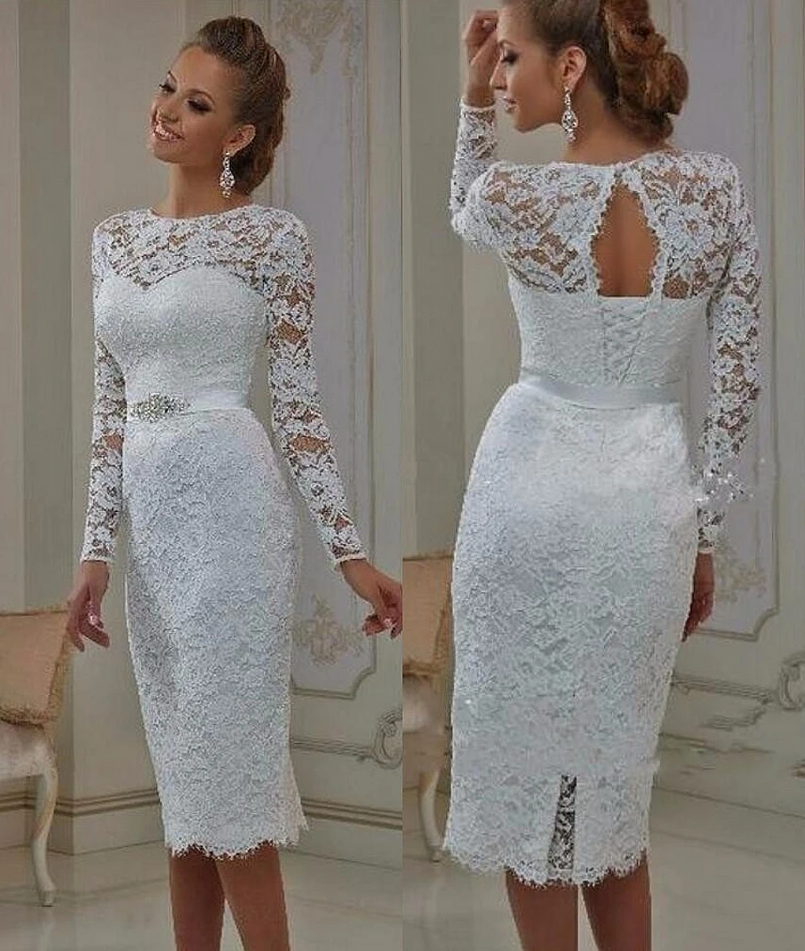 casual long sleeve lace wedding dresses