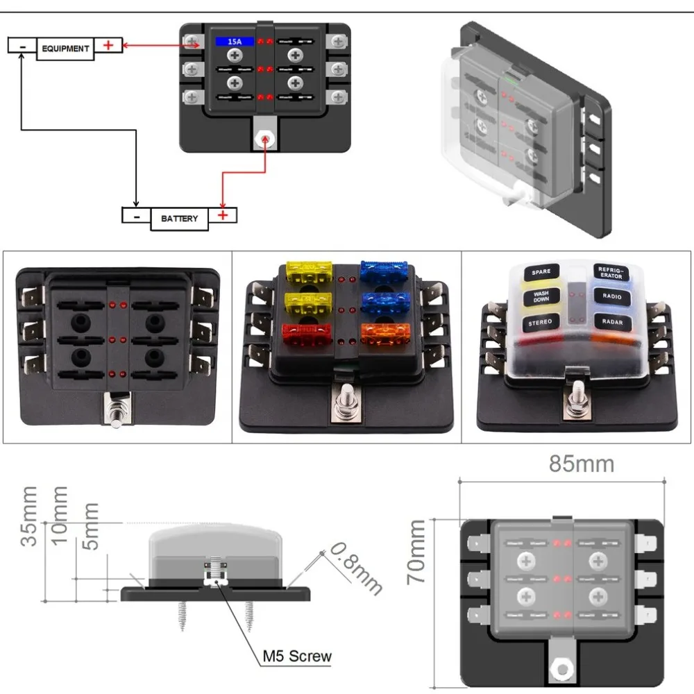 Автомобильный модифицированный 6-Way/8-Way/10-Way/12-Way блок предохранителей с светодиодный светильник-индикатор