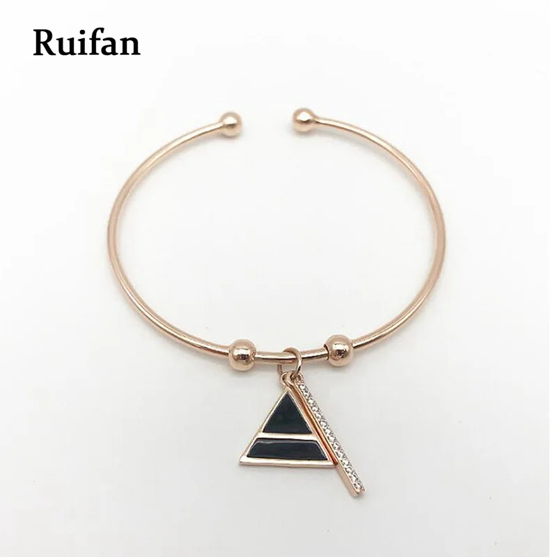 

Ruifan Bracelet Female 925 Sterling Silver Adjustable Rose Gold Triangle Open Cuff Crystal Ladies Bangle Bracelet Jewelry YBR017