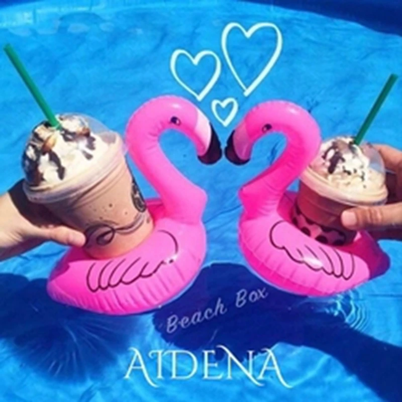 

2016 New 5Pcs/Lot Mini Cute Pink Flamingo Floating Inflatable Drink Can Holder Pool Bath Toy Pool Swim Ring Water Fun Pool Toys