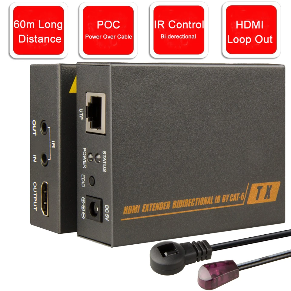 Удлинитель HDMI и POE 60 м без потерь 1080P 3D UTP CAT5e CAT6 RJ45 кабель с ИК циклом|hdmi out|hdmi