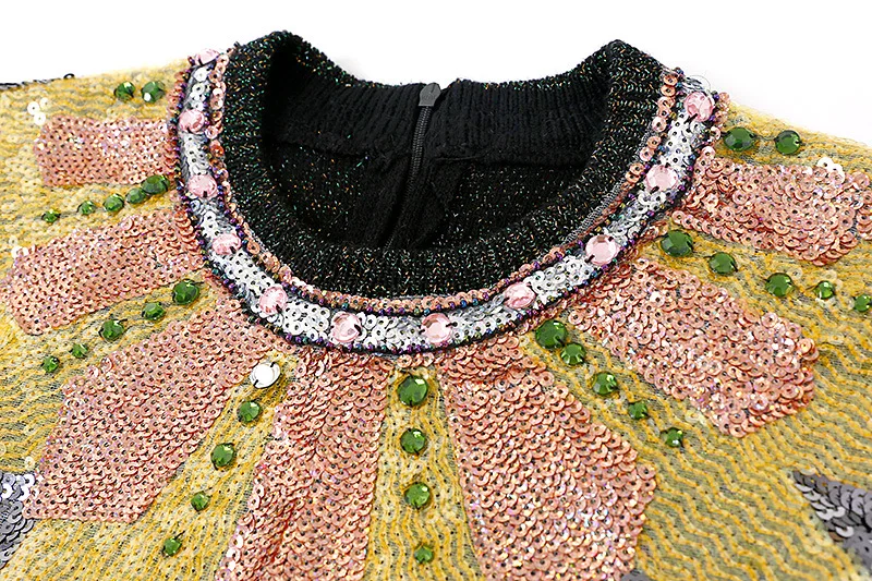Изящная, украшенная бусинами металлическая текстура вышитый пуловер свитер зимний женский свитер с длинными рукавами S-L
