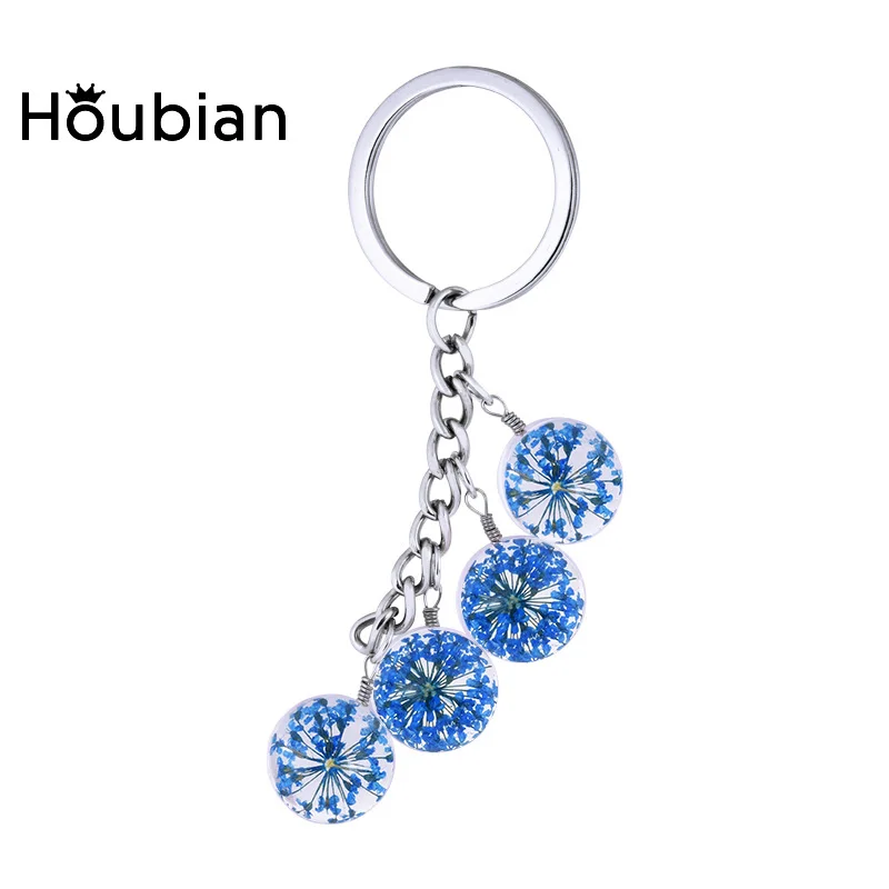 

Houbian Glass Ball Dry Flower Key Chain Handmade Glass Natural Dry Flower Keychain the Best Key Accessories are for Women