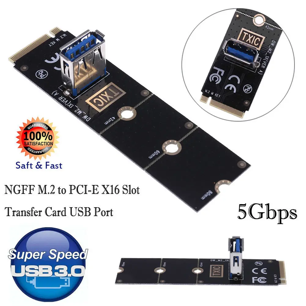 

NGFF M.2 To USB PCI-E Express 16X Riser Card Adapter Board For BTC/ETH Mining
