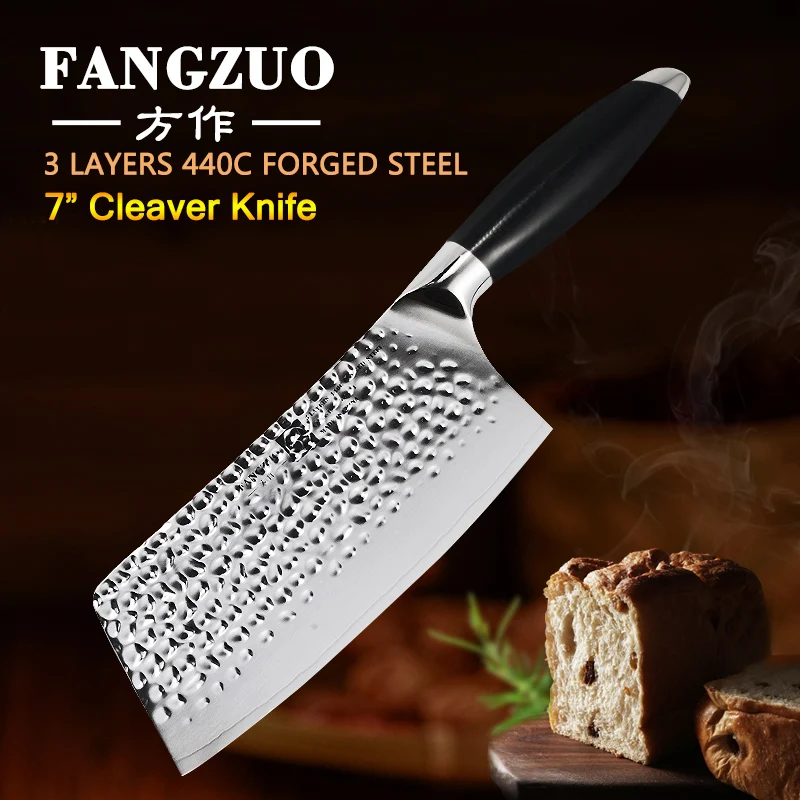 

FANGZUO 3 Layer 440C Core Clad Stainless Steel Kitchen Knife 7 inch Chopping Knife G10 Handle Chinese Chef Knife - Cleaver