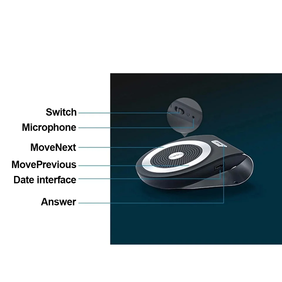 ANLUD Bluetooth Car Kit Handsfree Wireless Bluetooth Speaker Phone MP3 Music Player Sun Visor Clip Support Connects 2 Phones (5)